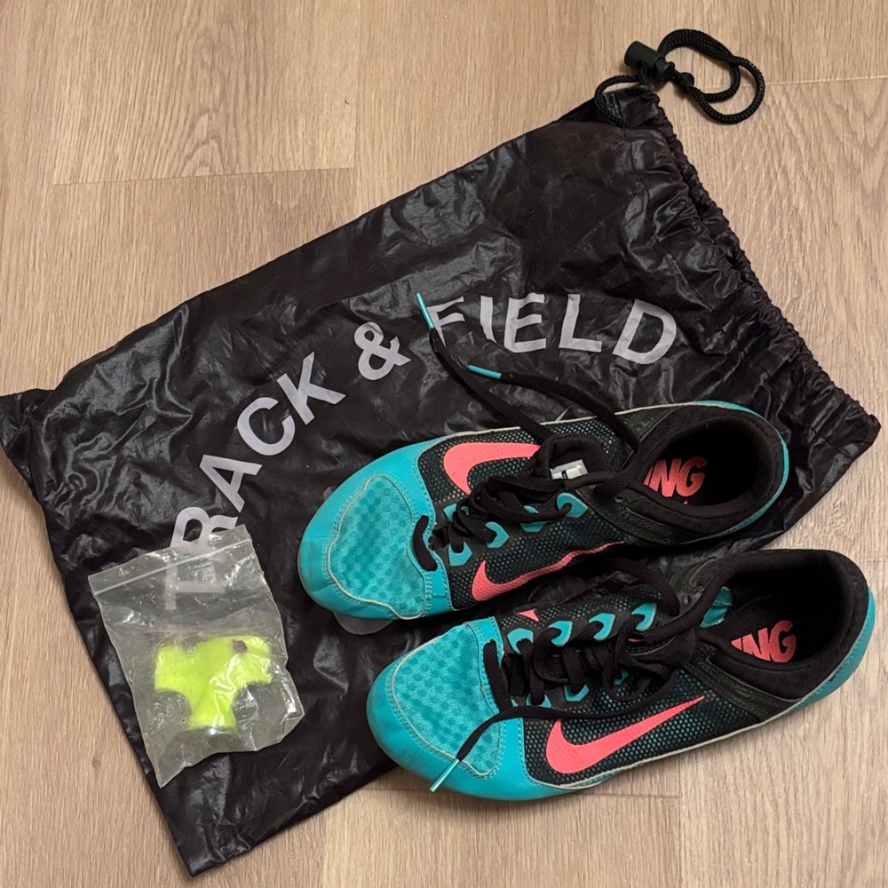 Nike Black and Teal Track Spikes with Pink Accents
